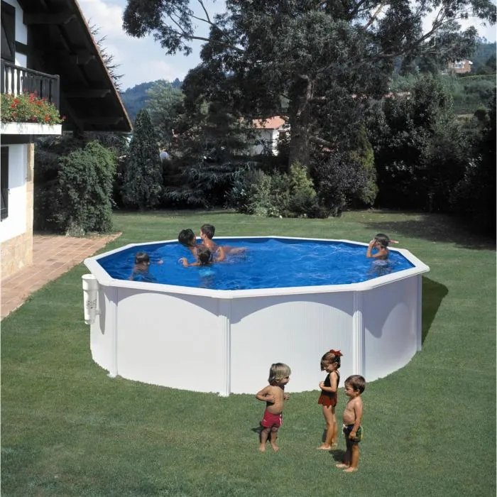 GRE - Kit de piscina redonda elevada de acero blanco - Ø300 x H122 (Incluye filtro de cartucho + escalera)