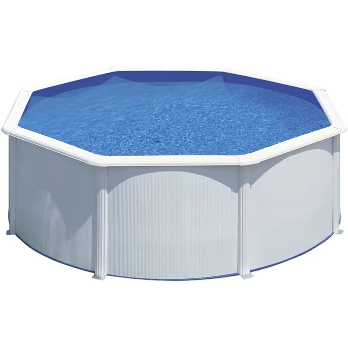 GRE - Kit de piscina redonda elevada de acero blanco de Ø300 x 122 cm (incluye filtro de arena y escalera)