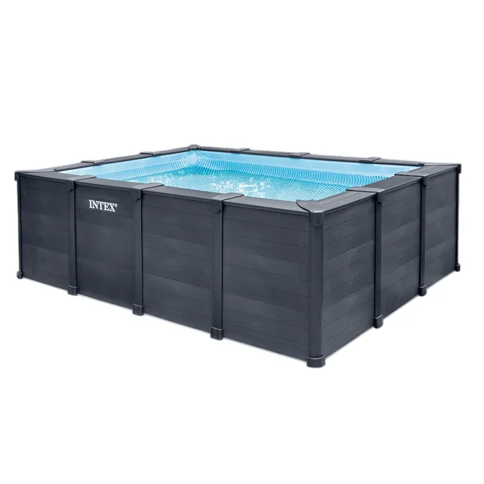 Kit de piscina tubular desmontable Intex - Grafito - 400 x 300 cm - Rectangular (escalera, válvulas, filtro, cubierta) - 26396GN