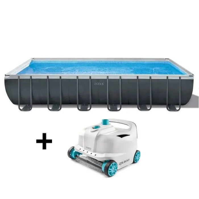 Kit de piscina desmontable tubular Intex Ultra XTR - 732 x 366 x 132 cm - Rectangular (Filtro de arena) + Limpiador de piscinas robótico Intex