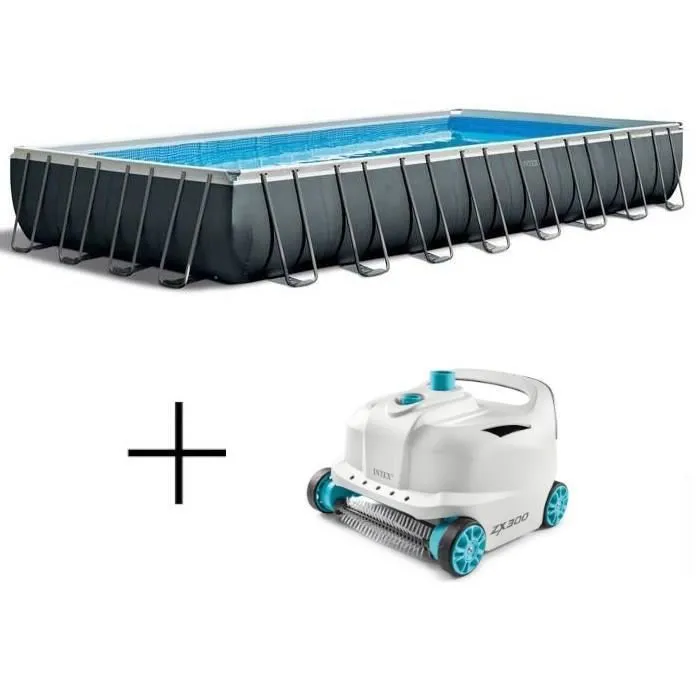 Kit de piscina desmontable tubular Intex Ultra XTR - 975 x 488 x 132 cm - Rectangular (Filtro de arena) + Limpiador de piscinas robótico Intex