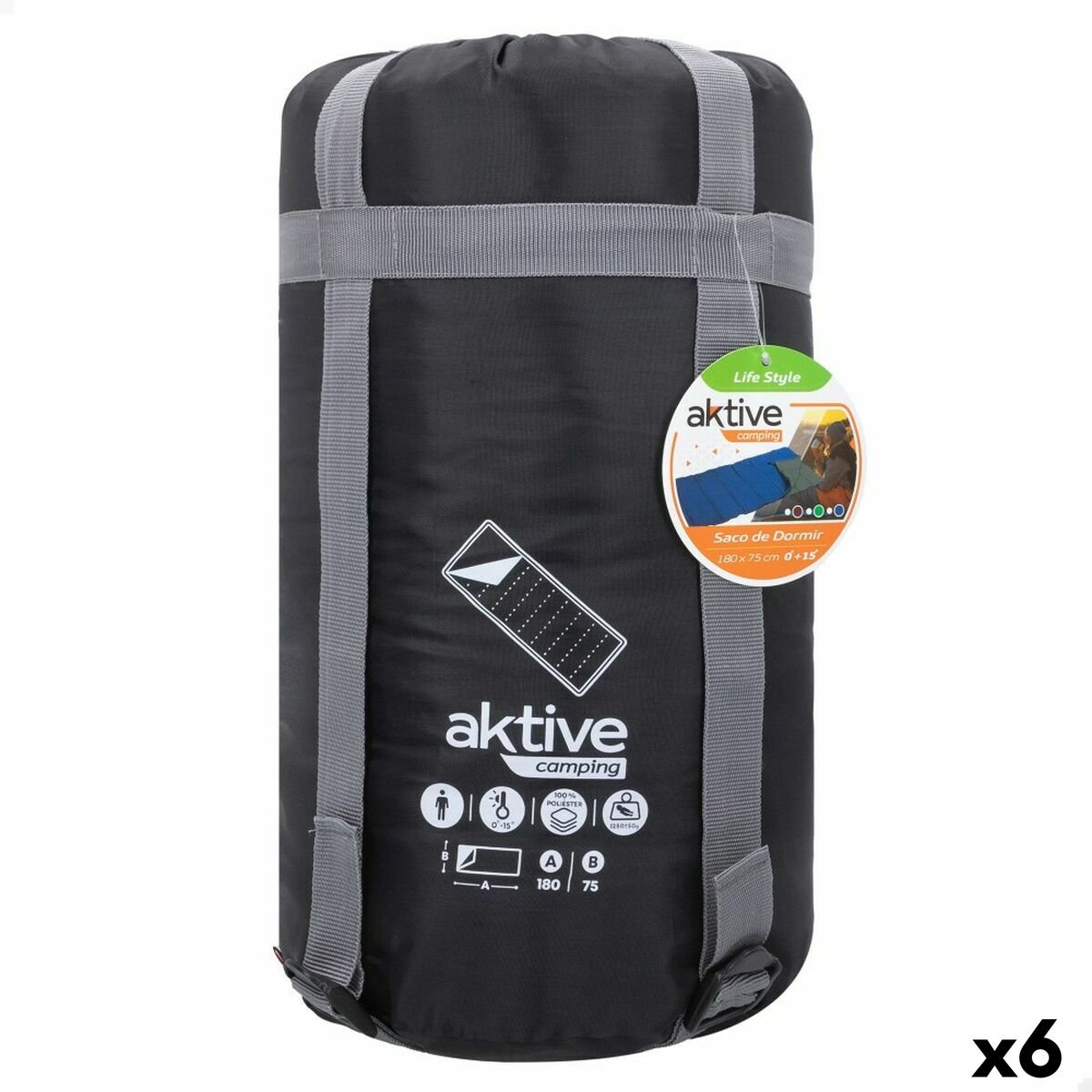 S8900980_P0_icon0.jpg Saco de dormir Aktive Poliéster 170T 180 x 1,5 x 75 cm 6 Unidades - Imagen 1